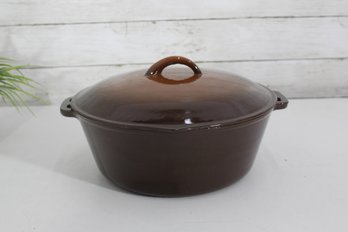 Vintage Brown Enamel Cast Iron Dutch Oven With Lid  6' X 12' Round Casserole Pot