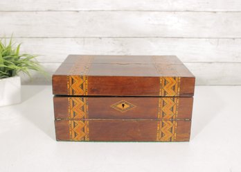 Antique Traveling Writing Slope Lap Desk Inlaid Wood Box  No Key-6' X 11.5' X 8.5'
