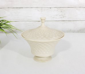 Lenox Ivory Lidded Candy Dish / Covered Bowl  Basket Weave Pattern 7'