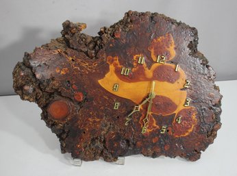 Handcrafted Burl Wood Wall Clock  13 H X 17.5 W  Natural Live Edge Design