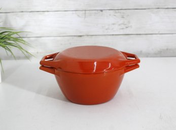 Vintage Copco Denmark Orange Enamel Cast Iron Dutch Oven With Lid  4' X 8.5'