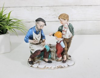 Vintage Napco Porcellane DArte Cobbler With Children Figurine  Hand Painted, 7'H