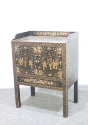 Antique Asian-Inspired Hand-Painted Cabinet  Elegant Black & Gold Design (Missing Handle)
