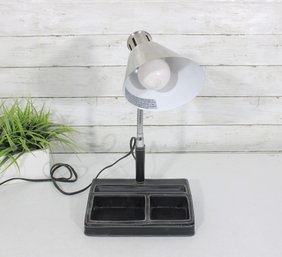 Vintage Desk Organizer Lamp  Adjustable Metal Task Lamp W/ Storage Tray Base  15' Tall