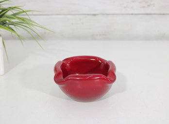 Vintage Red Art Glass Ashtray  Hand Blown Style W/ Folded Rim 4'