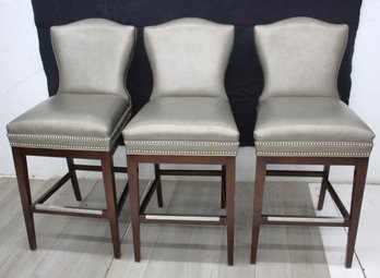 Set Of 3 Elegant Counter Stools With Nailhead Trim