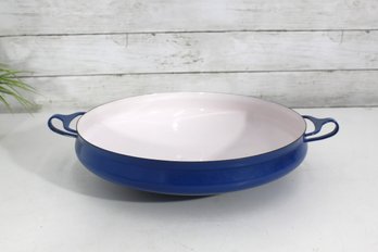 Vintage Dansk Blue Enamel Cast Iron Buffet Server / Paella Pan  France 3' X 13.5' Round
