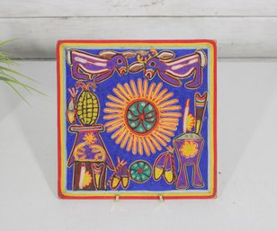 Huichol Yarn Painting Folk Art 8' X 8' Colorful Mexican Handmade Wall Art