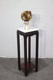 Antique Mahogany & Marble Top Plant Stand  Elegant Pedestal Table