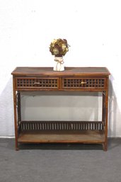 Vintage Bamboo & Rattan Console Table  Boho Chic With Storage