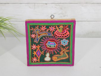 Huichol Yarn Painting 6' X 6' Mexican Folk Art Framed Colorful Handmade Wall Hanging