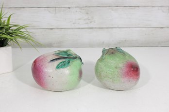 Vintage Hand Painted Ceramic Fruit Figurines Apple & Pear Set 4' Decorative