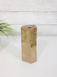 Vintage Octagonal Marble Vase / Candle Holder  Beige Stone Bud Vase 6'