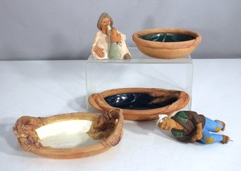 Lot Of Handcrafted Pottery Bowls & Figurines  Signed Artisanal Ceramic Pieces