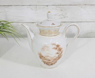 Winterling Bavaria Germany Porcelain Teapot  Gold Trim Scenic Design, 7.5'H