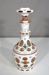 Bohemian  Hand-Painted White Glass Decanter With Stopper - 12.5'H