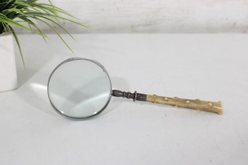 Vintage 8.5' Magnifying Glass W/ Faux Antler Handle  Rustic Desk Or Curio Piece