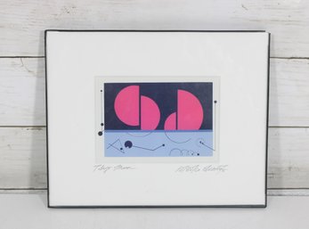 Atsuko Okamoto Tokyo Moon Signed Serigraph Print Modern Abstract 8' X 10' Framed