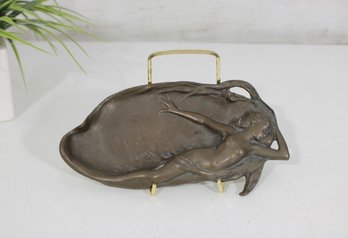Vintage Art Nouveau Style 7.5' X 4' Bronze Dish Tray  Reclining Nude Female Figure