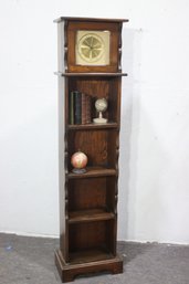 Vintage Grandfather Clock-Style Bookshelf With Built-In Clock  Untested