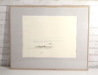 Large Framed Minimalist Coastal Seascape Artwork – Signed – 31" X 38"