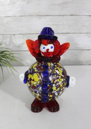 Vintage Murano Art Glass Clown Figurine  Multicolor Hand-Blown Glass Sculpture 9'H