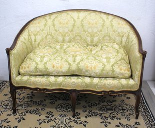 Vintage French Provincial Settee With Ornate Floral Upholstery