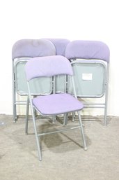 Set Of  4 Upholstered Folding Chairs  Sturdy & Functional, Needs Reupholstery
