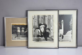 Trio Of Framed Black & White Art Prints  Including Signed Etching By Helen Farr