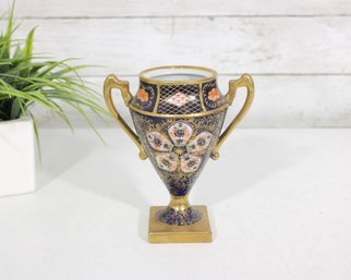 Royal Carlton Hand Painted Urn Vase 6' Tall Gold Handles Floral Missing Lid
