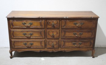 Vintage French Provincial 9-Drawer Dresser With Ornate Hardware