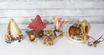Vintage Seashell Lamp & Decor Lot – Nautical Shell Art Lamps & Sculptures (Group Lot)