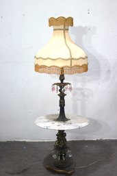 Vintage Cherub Marble Top Floor Lamp With Fringe Shade  Elegant Ornate Design