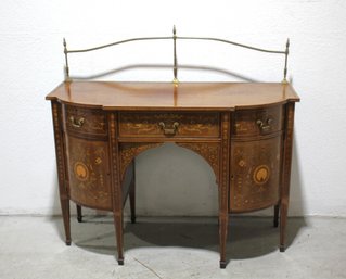 Exquisite Antique Inlaid Mahogany Sideboard With Brass Rail  Early 20th Century