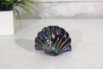 Peles Glass Hawaii Iridescent Art Glass Shell Paperweight  3'H