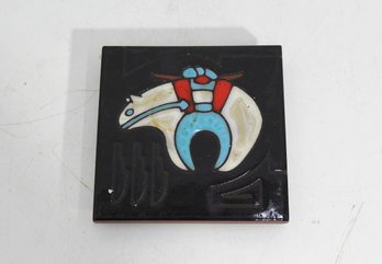 Southwestern Native American Enamel Tile Art  Bear & Warrior Motif, 4' X 4'