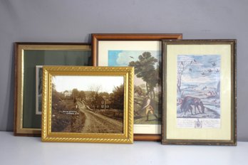 Lot Of 4 Framed Vintage Prints & Artwork  Assorted Subjects