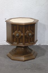 Mid-Century Octagonal Pedestal Cabinet With Marble Top