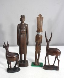 Hand-Carved African Wooden Figurines & Wildlife Sculptures  Set Of 4