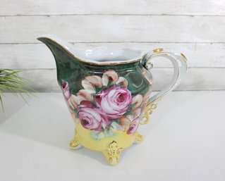 9.5' Antique Limoges France Hand Painted Roses Pitcher Footed Floral Porcelain