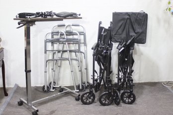 Lot Of Mobility Aids  Walkers, Wheelchairs & Overbed Table