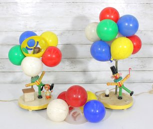 Pair Of Vintage Figural Balloon Lamps  Whimsical Clown & Character Table Lamps  19' Tall
