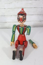 Vintage Wooden Pinocchio Puppet Doll  Hand-Painted Articulated Figure  19' Tall
