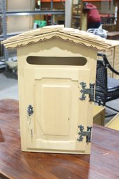 Handcrafted Wooden Mailbox With Decorative Roof & Lockable Door