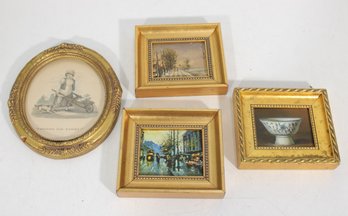 Vintage Mini Framed Art Prints Lot Gold Frames Landscapes Still Life Classical Set Of 4