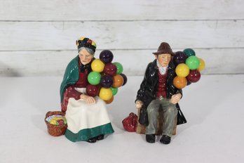Vintage Balloon Seller Figurines  Man & Woman Pair  Hand-Painted Ceramic  7.5' Tall