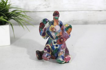 Vintage La Vie Safari Elephant Figurine  Colorful Collage Design, Trunk Up For Good Luck, 6'H
