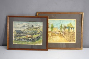 Pair Of Original Framed Watercolors  Rural Landscape Scenes By Signed Artists
