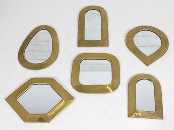 Vintage Brass Mini Wall Mirrors Lot Mid Century Modern Geometric Shapes Set Of 6