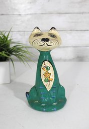 Vintage Hand-Painted Cat Figurine  Mid-Century Mexican Folk Art Pottery, Signed ATA Mexico, 8'H